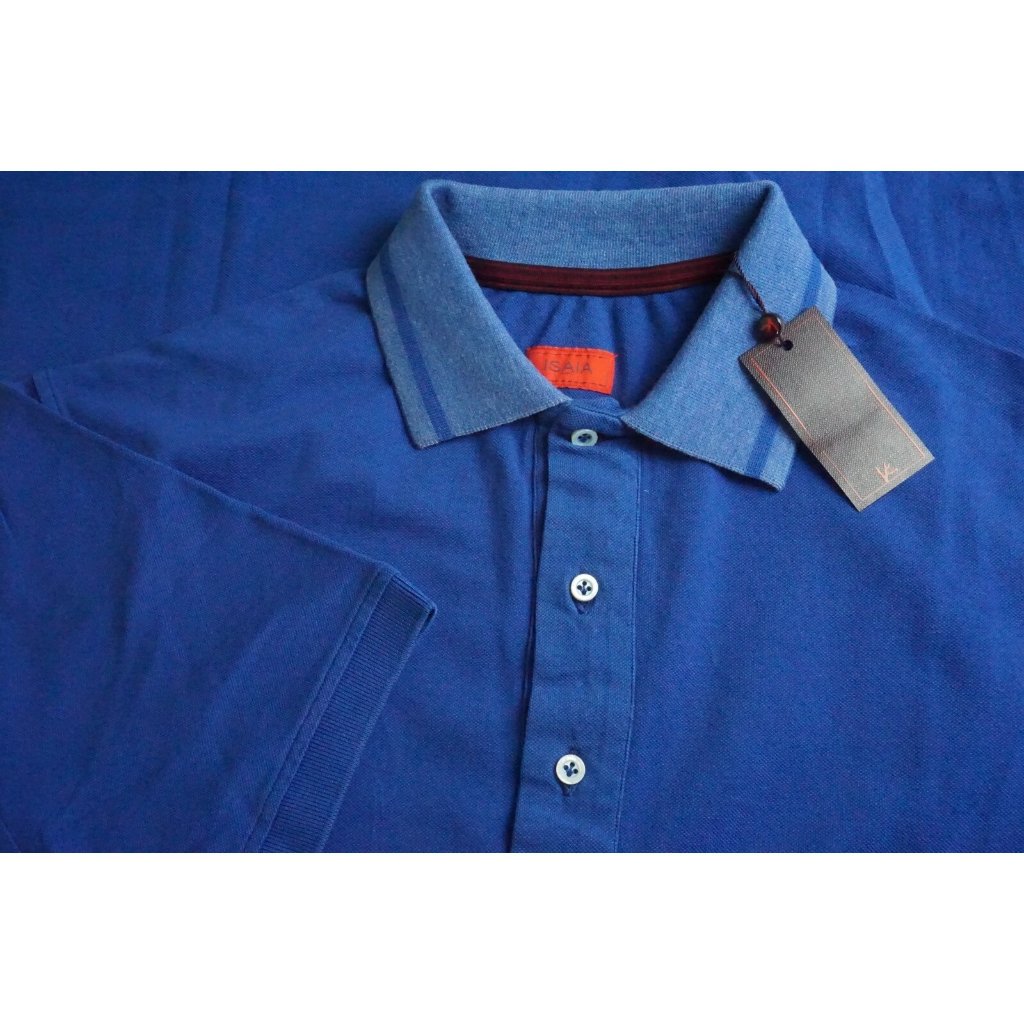 Isaia Napoli Polo Blue Contrast Short Sleeve Cotton Polo Shirt M Brand New